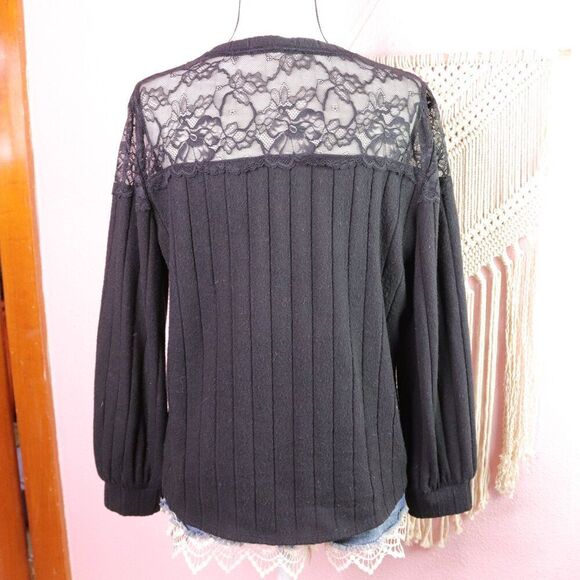 Maurices | Black Lace Long Sleeve Sweater Large - Picture 5 of 8